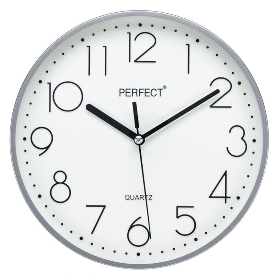 Zegar ścienny analogowy Perfect FX5814 srebrny Ø 22